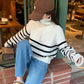 Simple POLO collar striped sweater    S4789