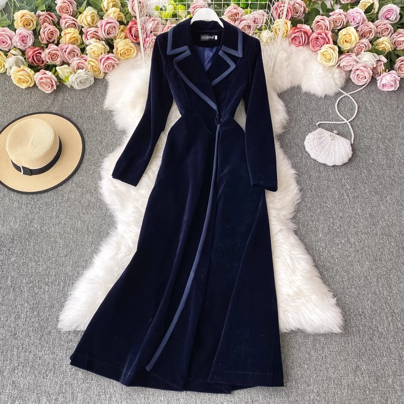 velvet suit dress, long ankle-length fashionable long jacket for women     S4115