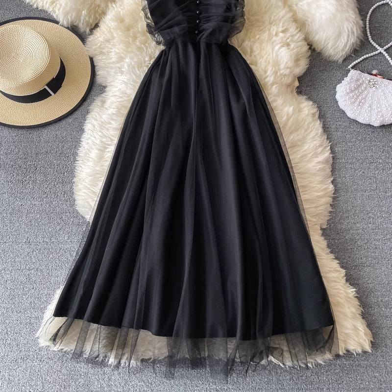 sleeveless dress new suspender skirt mesh long skirt     S4187