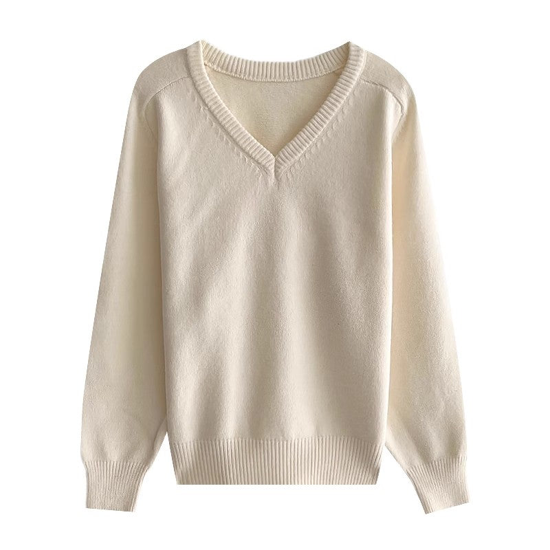 solid color V-neck long-sleeved sweater    S4742