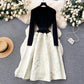 French style luxury dress for women knitted splicing jacquard fluffy dress  S4510