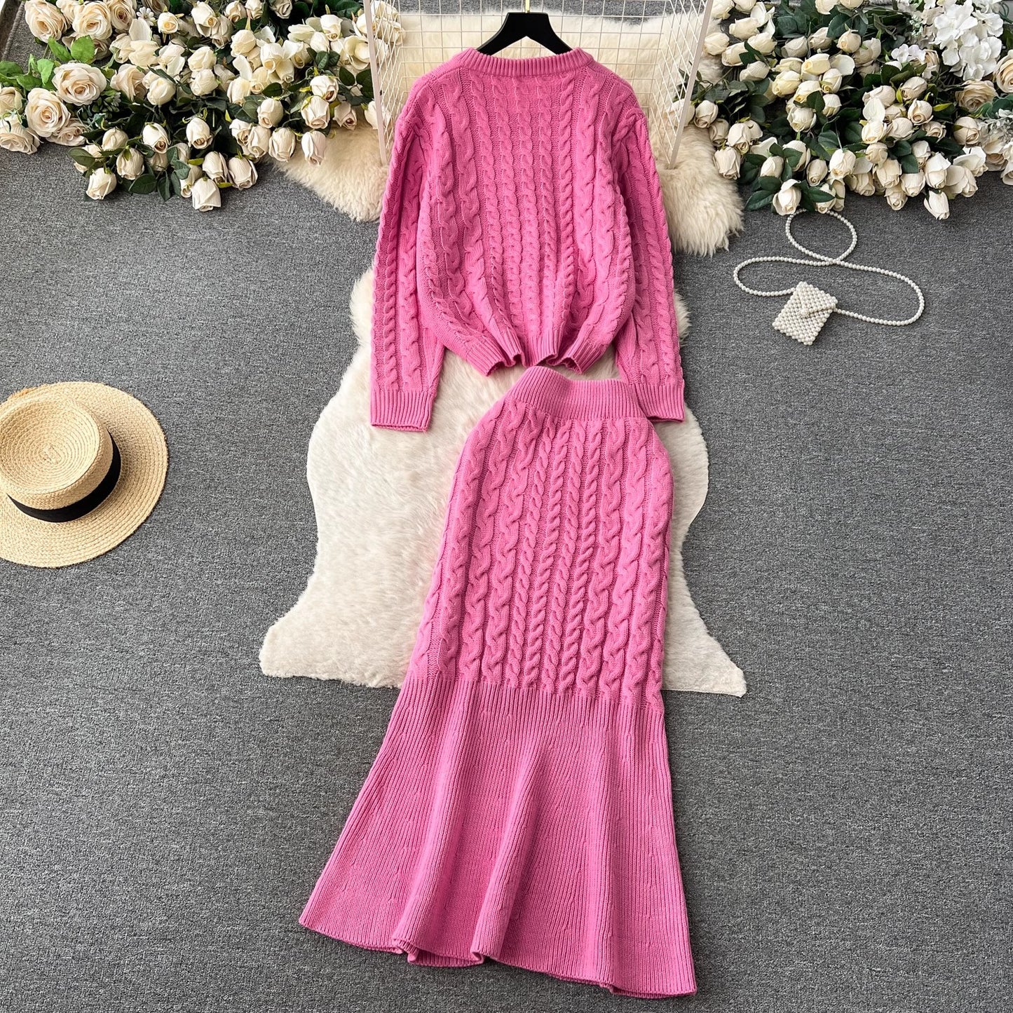 women's long-sleeved top + skirt two-piece set     S4521