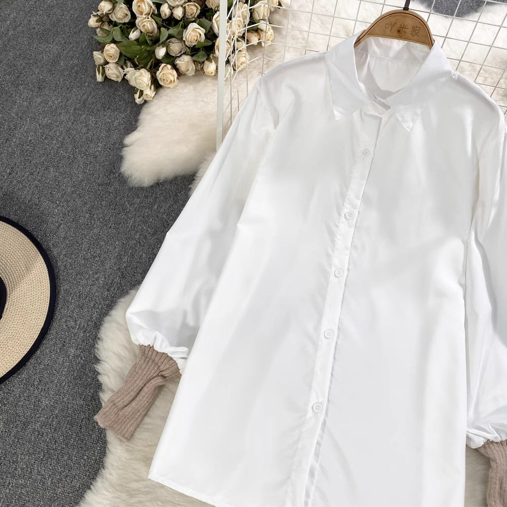 lantern long-sleeved mid-length shirt knitted vest two-piece suit for women      S3999