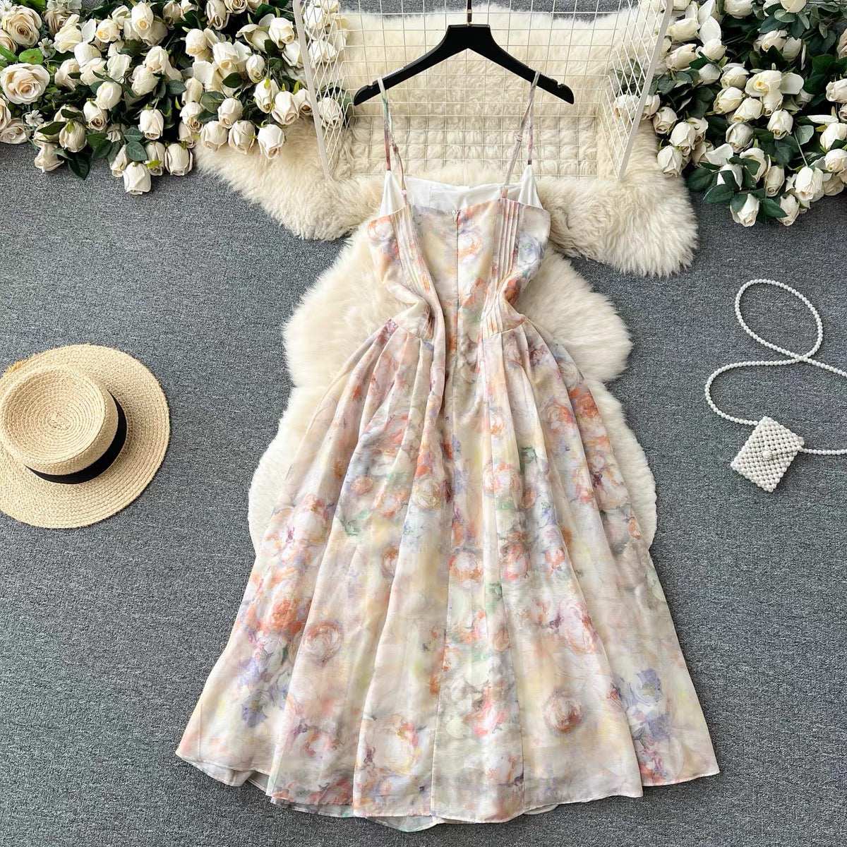 Spaghetti Strap Dress,fairy Floral Dress,cute Dress   S4434