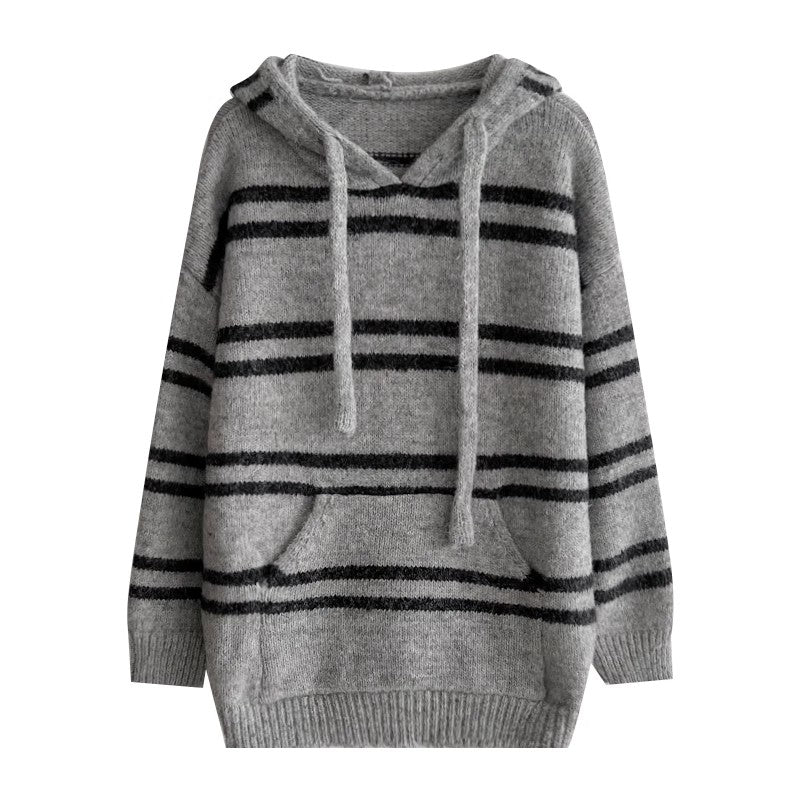 striped hooded knitted sweater    S4790