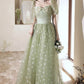 Lovely cherry pattern long prom dress green evening dress       S3689