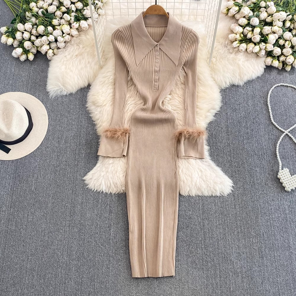 Fashionable mid-length knitted  dress     S4422