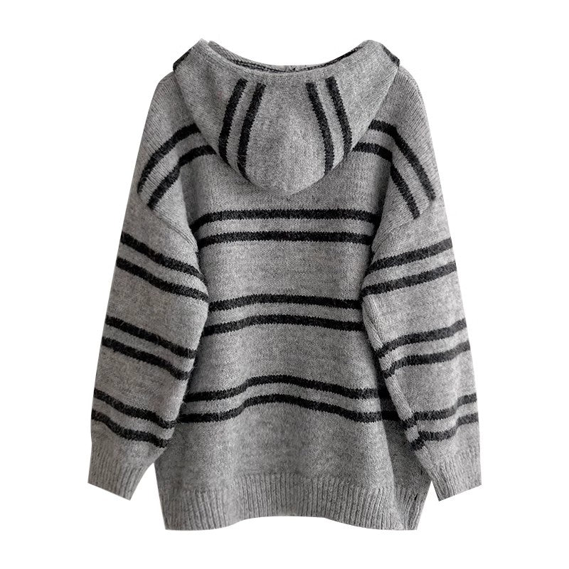 striped hooded knitted sweater    S4790