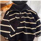 New striped sweater for women chic half zipper knitted top     S4885