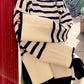 White Roll Neck Striped Ribbed Pullover Sweater     S2825
