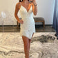 Sheath Spaghetti Straps White Sequins Short Homecoming Dress with Tassel     S3074