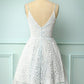 White Lace A-line Short Dress Mini Length Prom Dresses     S3190