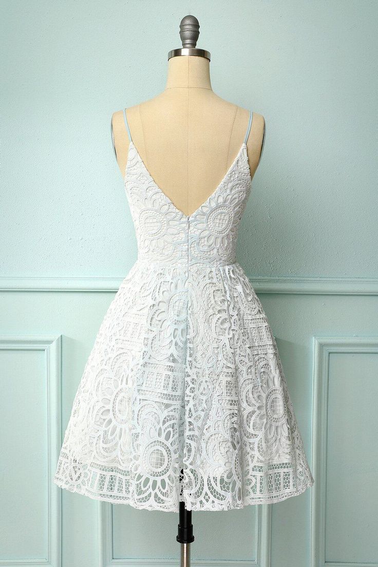 White Lace A-line Short Dress Mini Length Prom Dresses     S3190