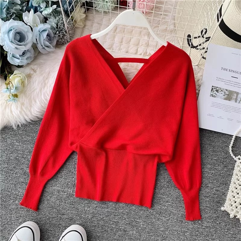 Sexy v-neck sweater women's top sweater shirt     S4093