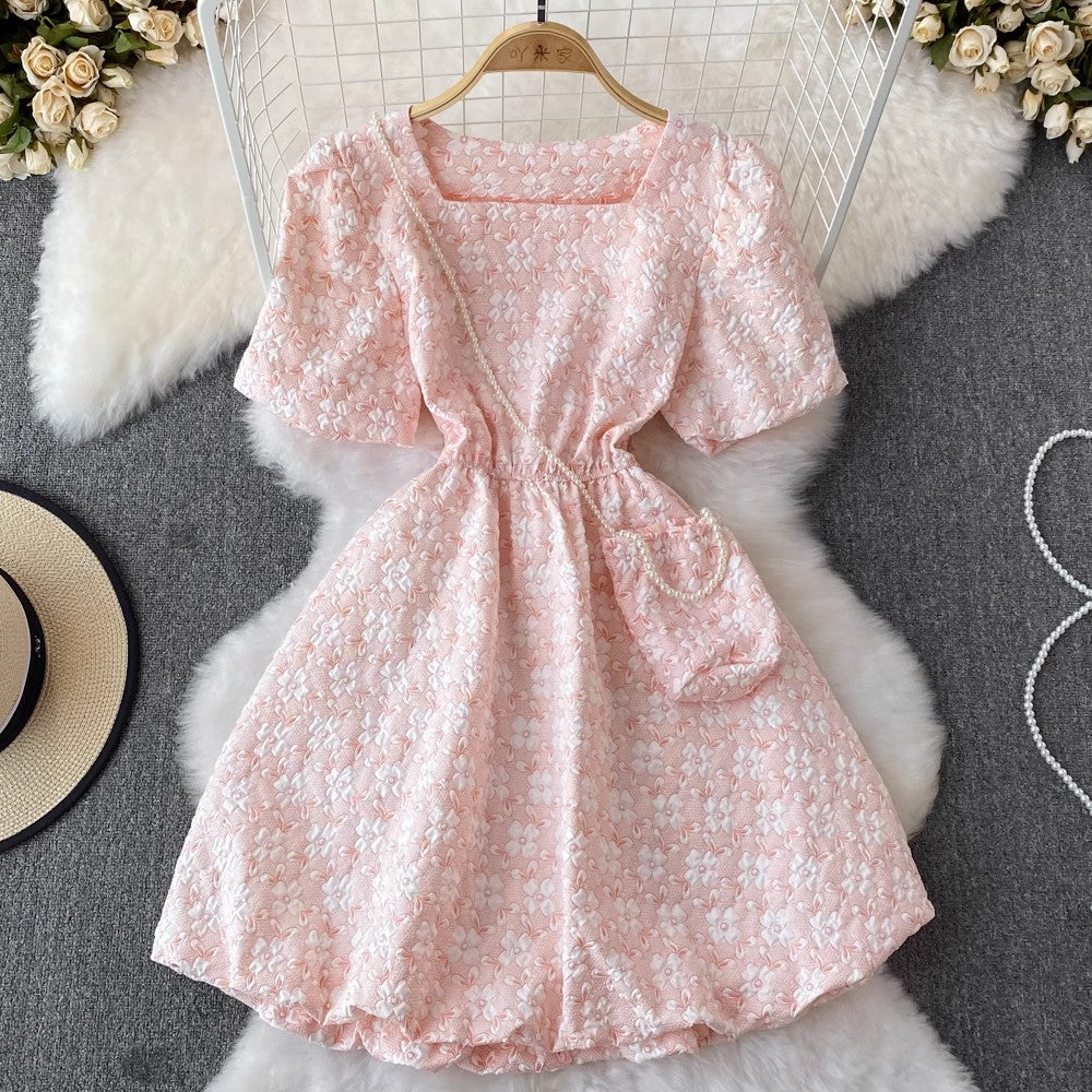 puff sleeve square neck dress short puffy princess dress    S4423