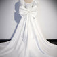 white satin long prom dress, white long evening dress     S2683