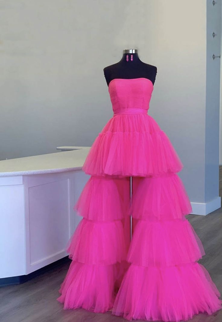 A line tulle high low prom dress evening dress     S3249