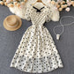 Vintage Square Neck Polka Dot Puff Sleeve Dress     S4458