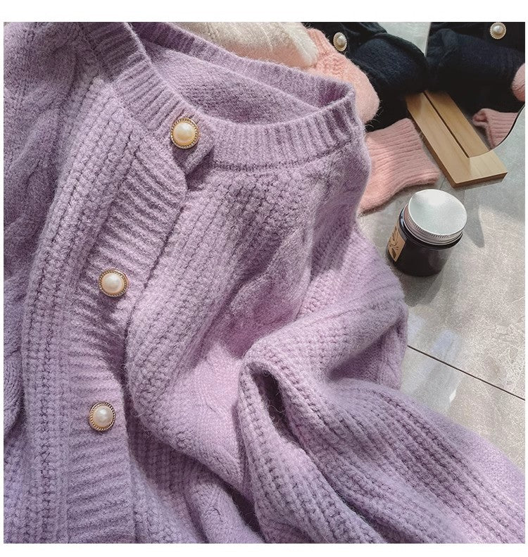 Sweater jacket women's chic soft long-sleeved knitted cardigan top      S4841