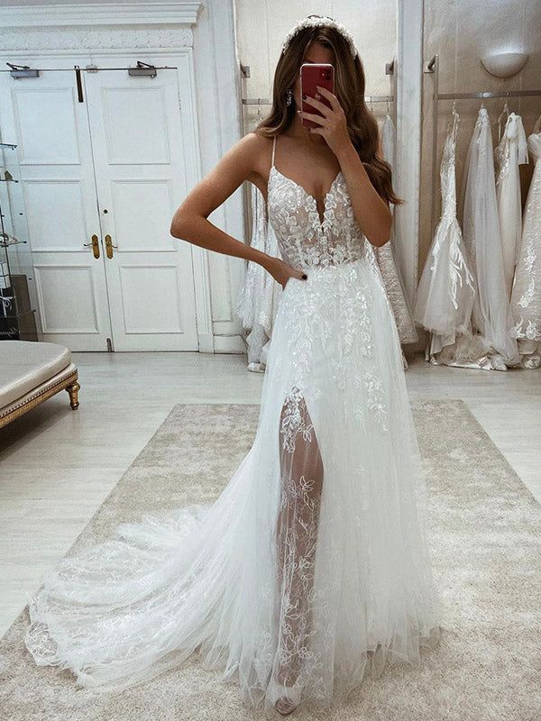 Spaghetti Straps Elegant Princess Charming Garden Vintage Dream Beach Long Wedding Dresses        S3697