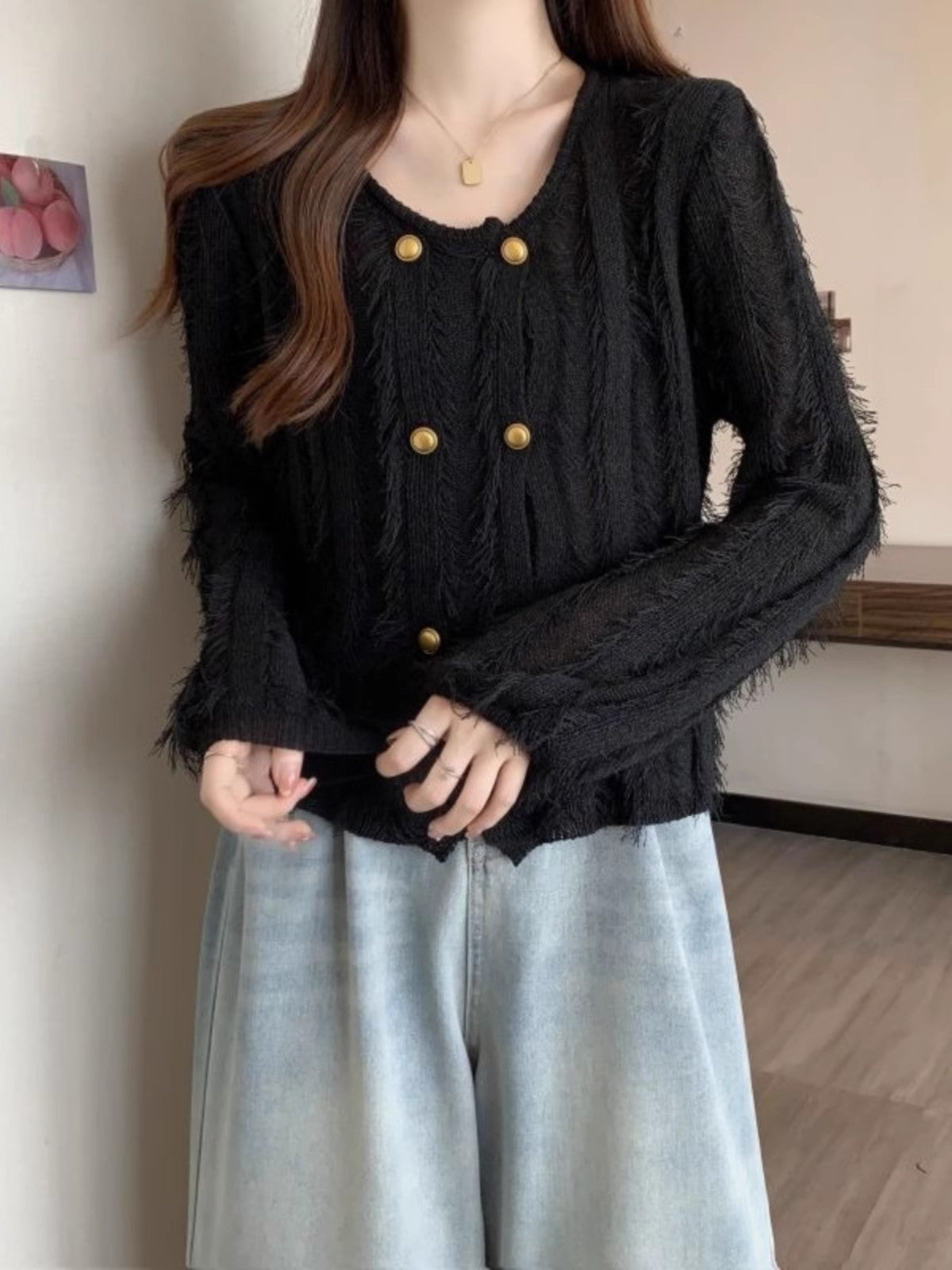 tassel knitted long sleeve cardigan sweater jacket      S3408