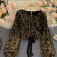 Shiny Long Sleeve Sequins Tops Open Back Tops      S4392