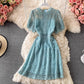 new women's fashion dress round neck short-sleeved lace skirt    S3893