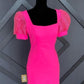 Fuchsia Puff Sleeves Square Neck Sheath Homecoming Dress        S2846