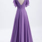 Flutter Sleeves Lavender Chiffon A-line Long Bridesmaid Dress      S3493