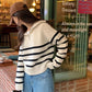 Simple POLO collar striped sweater    S4789