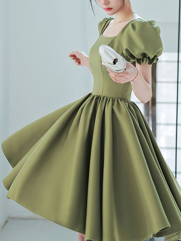 Simple Green Satin Short Prom Dress, Green Satin Bridesmaid Dress     S3299