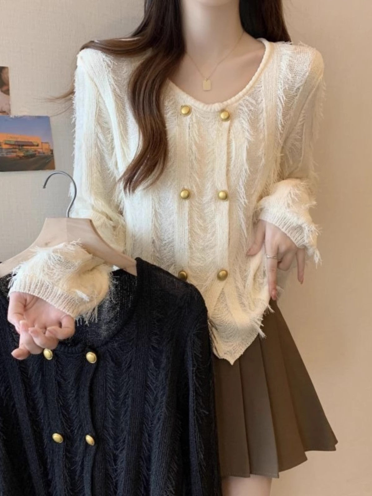 tassel knitted long sleeve cardigan sweater jacket      S3408