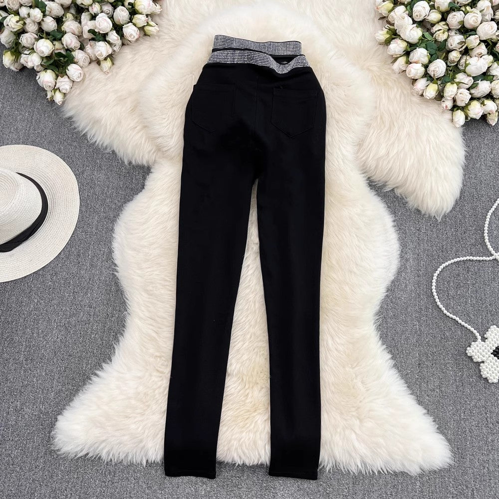 Casual diamond trousers pants black pants for women   S4183