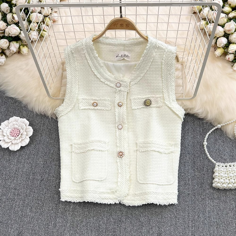 round neck vest jacket for women fashionable and chic short sleeveless top     S4128