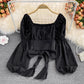 Square Neck Backless Long Sleeve Short Top     S4189