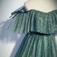 green A line tulle Star tulle long prom dress green formal party dress    S3206