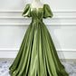 green satin long prom dress, green satin evening dress         S3541