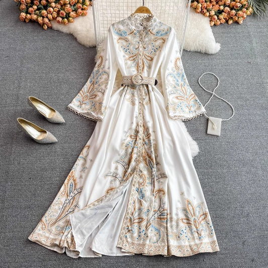 printed long-sleeved fashionable dress        S3989