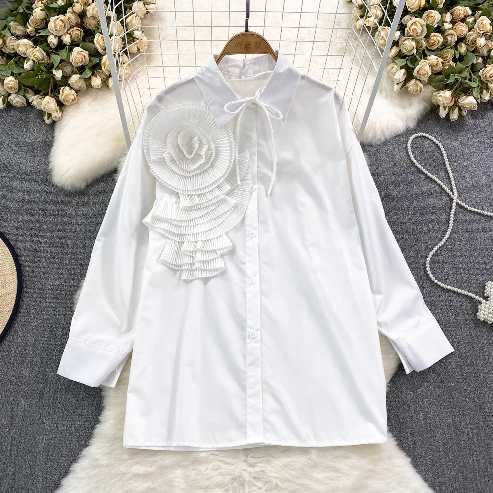 floral long-sleeved solid color shirt casual top     S4117