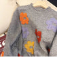 Sweet flower embroidered round neck sweater jacket for women    S4917