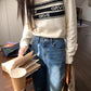 chic simple long-sleeved round neck short knit sweater     S4779