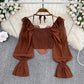 off-shoulder halterneck bell-sleeved shirt for women, fashionabl irregular short top    S4131