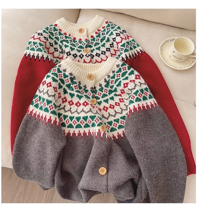 Christmas wear long-sleeved sweater jacket for women jacquard cardigan top     S4817