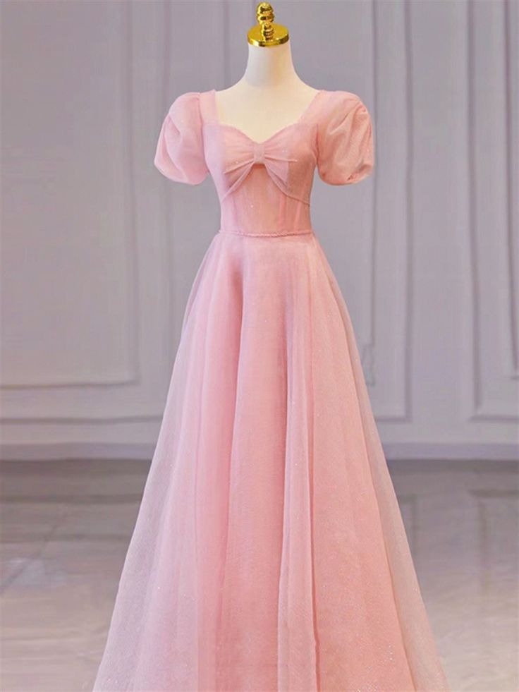 princess ball gown Square neck evening dress Floor length Short puffy sleeve formal dress     S2648