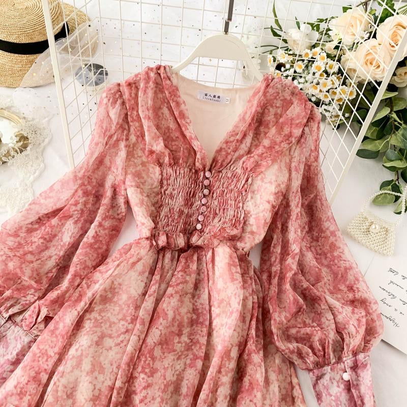 Chiffon Floral Dress,chic Sweet Dress    S4436