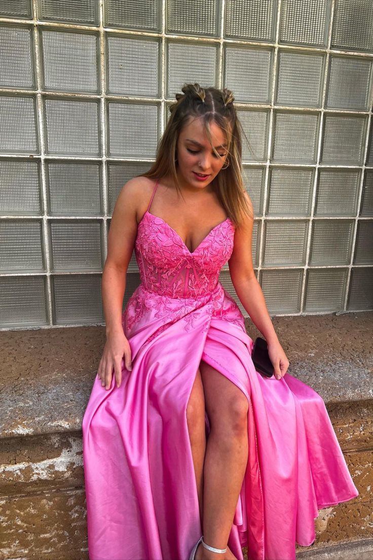 Princess Pink A-line Long Formal Dress with Straps        S3623