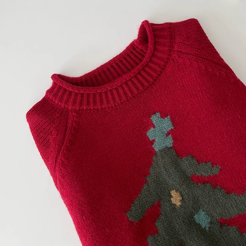 Christmas tree jacquard round neck knitted sweater    S4693