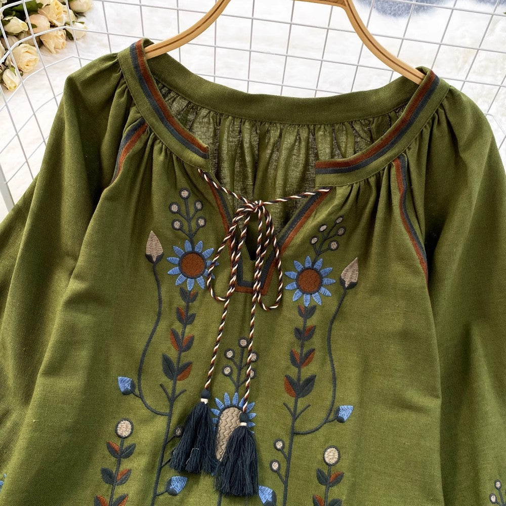 embroidered round neck shirt women's casual top       S3965