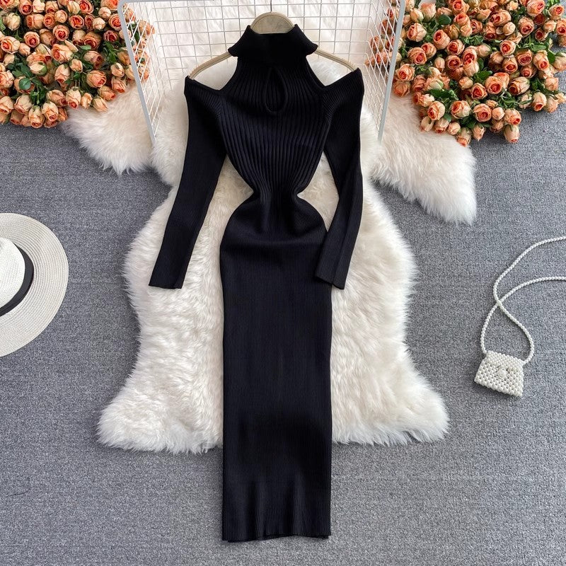 knitted stretch dress women's new strapless sweater dress fashionable long skirt    S4041