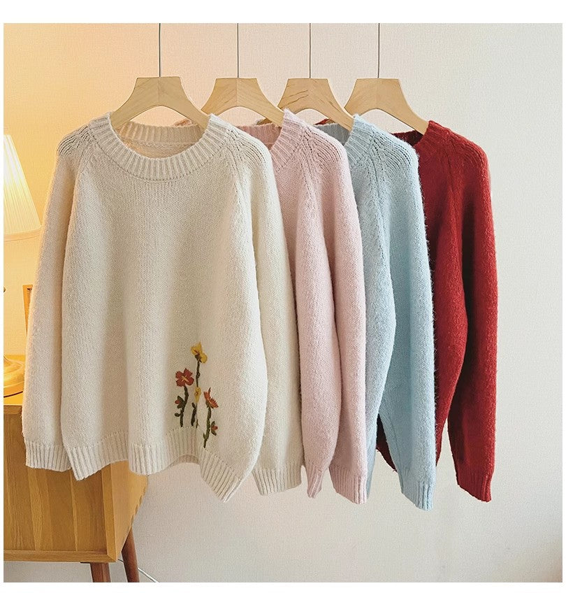 embroidered round neck sweater for women sweet style sweater      S4832